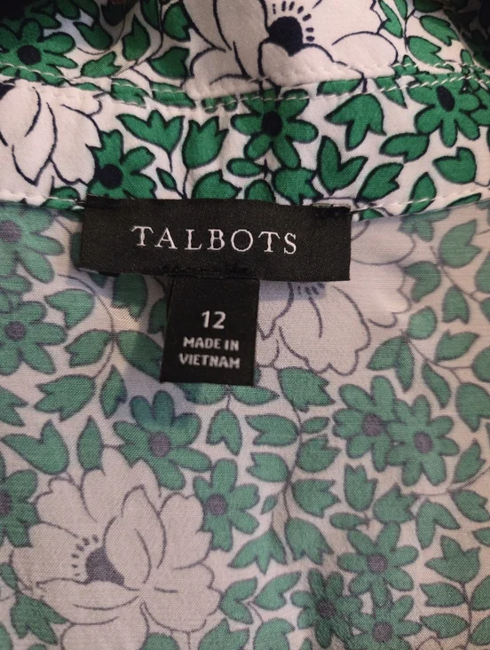 Talbots Puff Sleeve Shirt Dress Ditsy Vines Green Women Size 12 - Picture 3 of 7